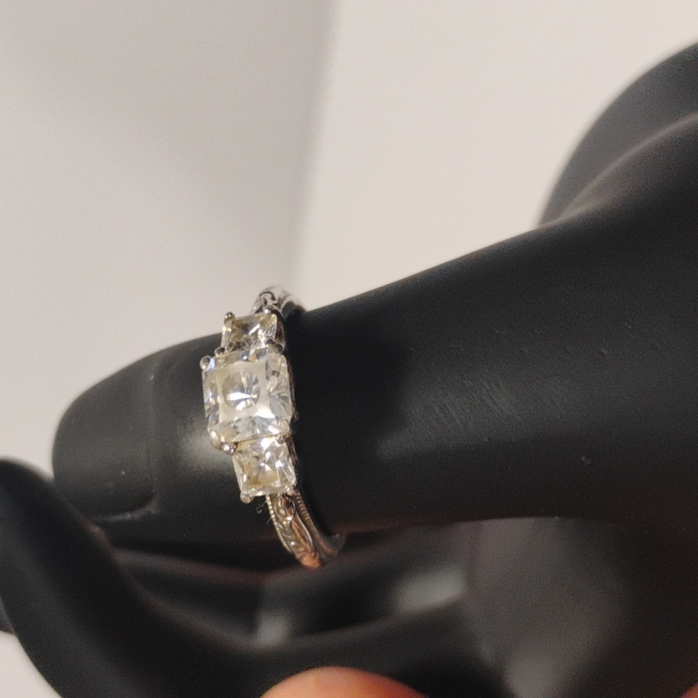 Tacori Set Of  Sterling 925 Silver Trio Princess CZ Ring And Matching Band Sz 7 - Picture 5 of 16